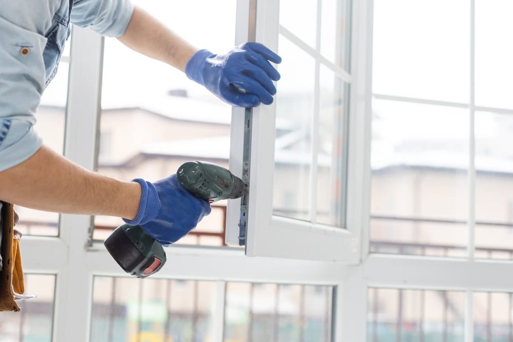 Installing a new window with precision and care.