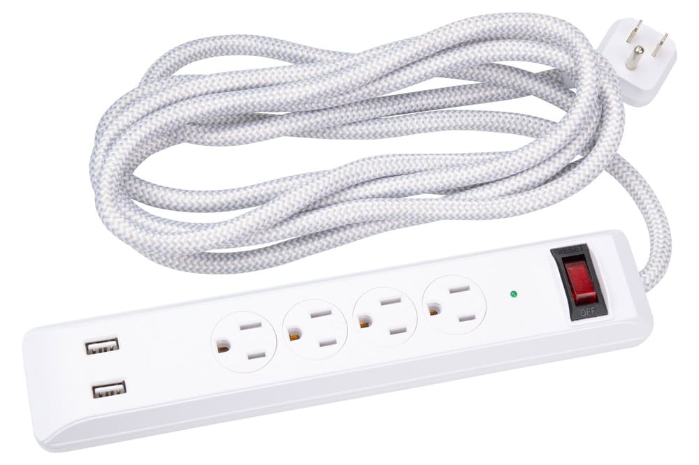 Power up with this sleek surge protector—featuring three outlets, two USB ports, and a braided cord for durability and style! ⚡🔌