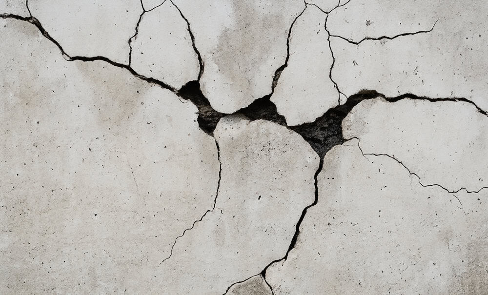 Cracks in the concrete reveal the passage of time and the wear of elements.
