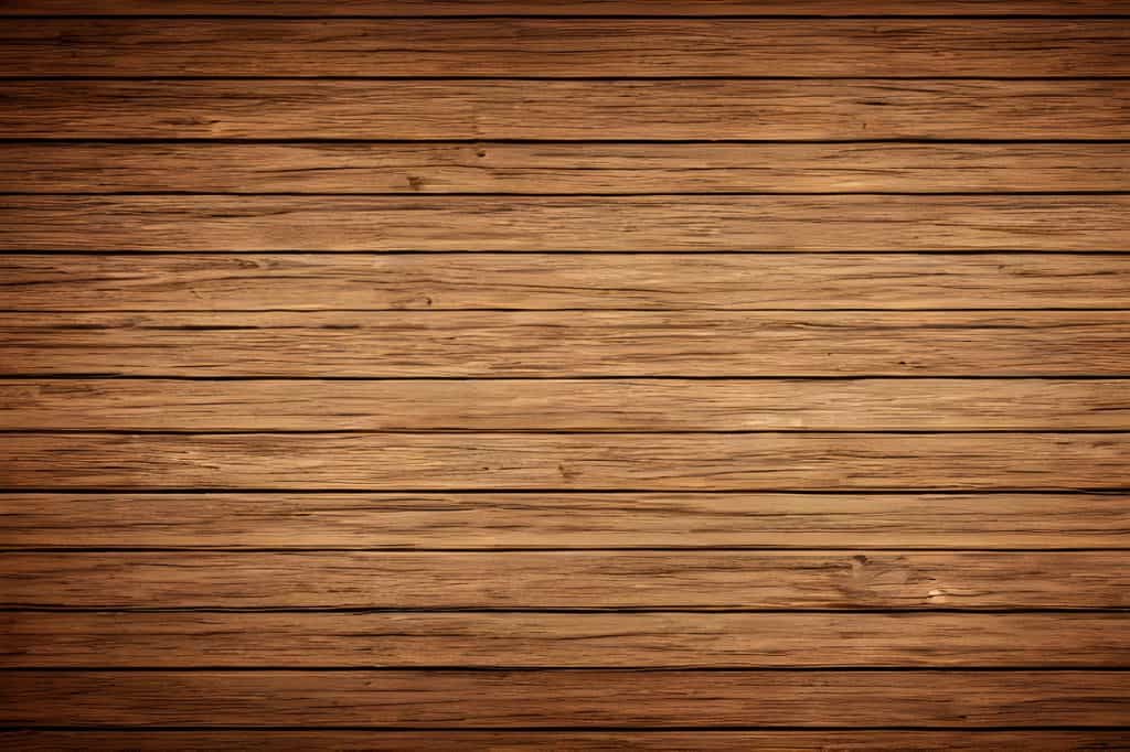 Rustic wooden planks with rich brown tones and natural grain patterns forming a horizontal slatted background texture
