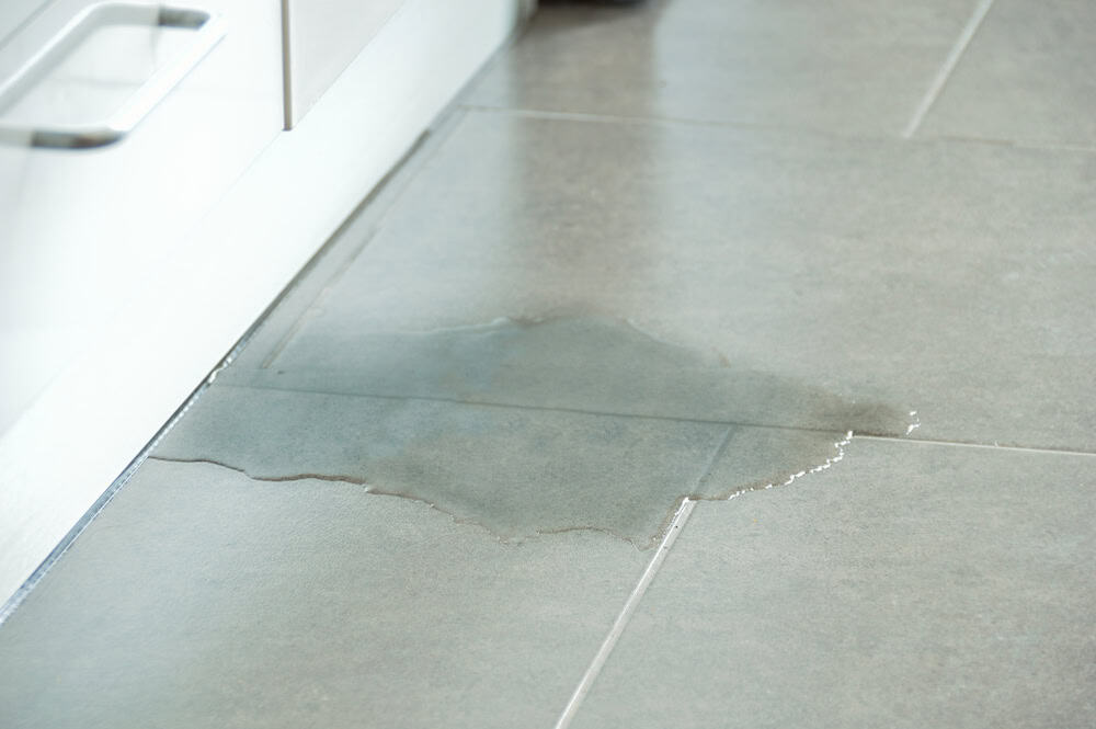 Water leak on kitchen floor tiles