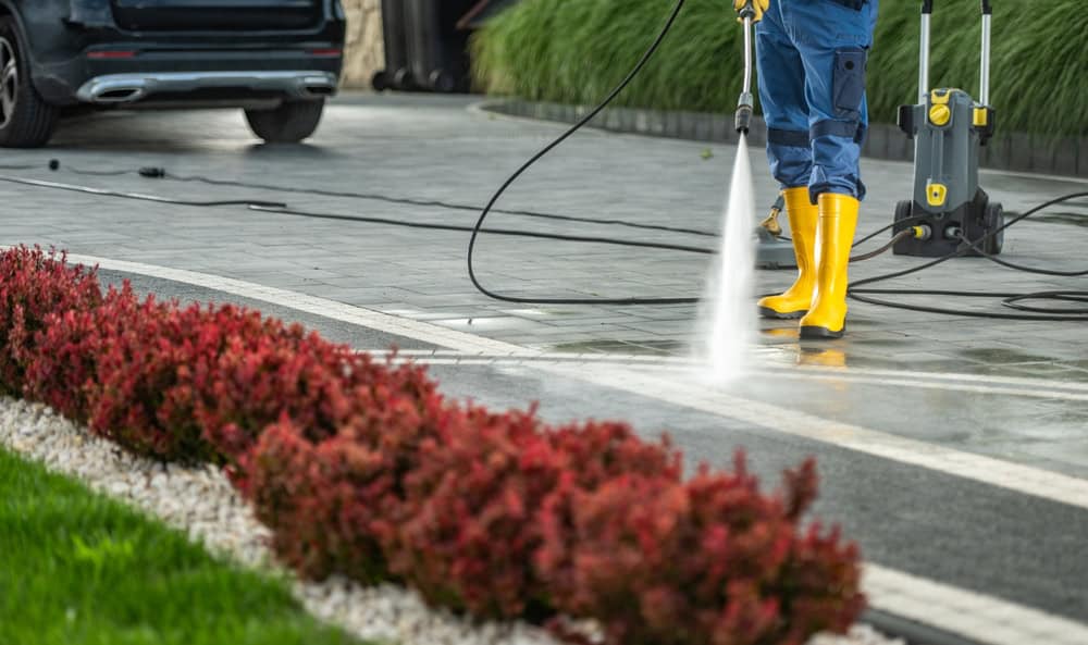 Power washing the grime away.