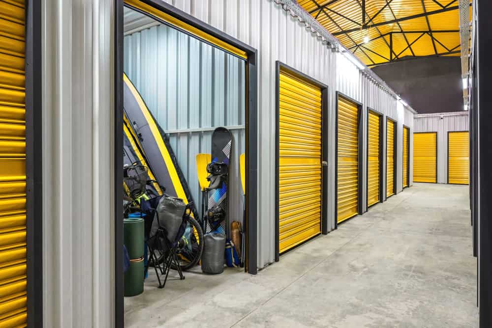 Gear ready for action in a vibrant self-storage unit.