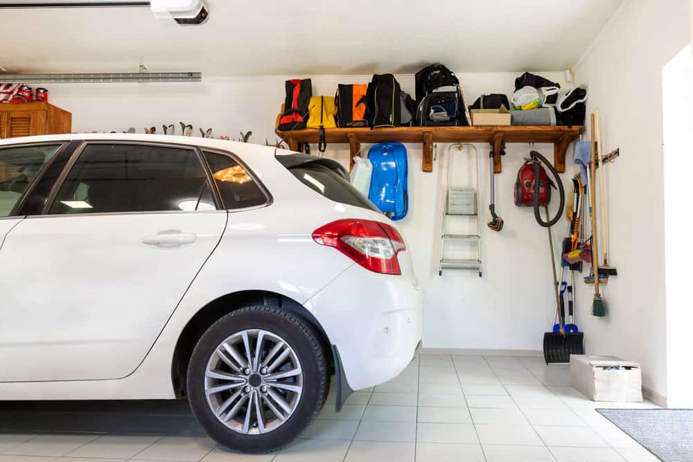 Organized storage and a sparkling white ride.