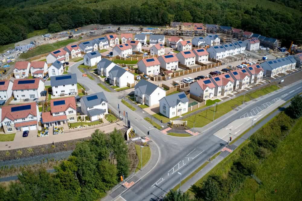 A vibrant new housing development nestled amidst lush greenery.