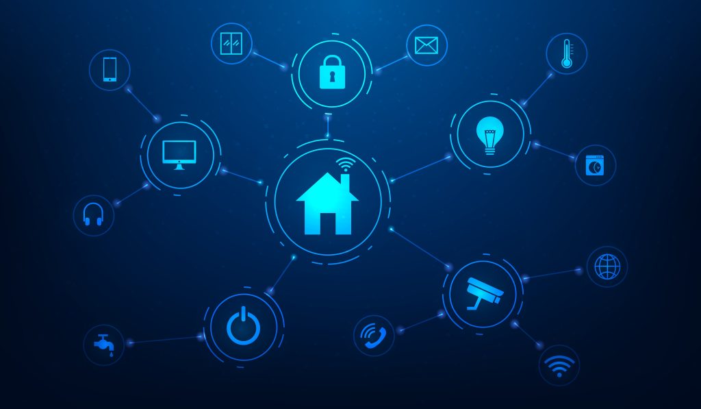 Smart home technology network connecting devices for enhanced security, convenience, and automation.