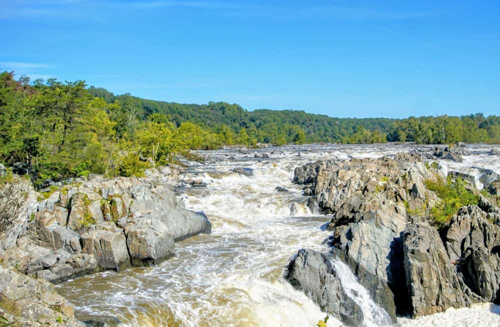Rushing rapids and rugged beauty at Great Falls Park, Virginia.