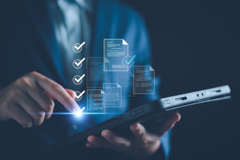 Streamlining processes with digital checklists on a tablet.