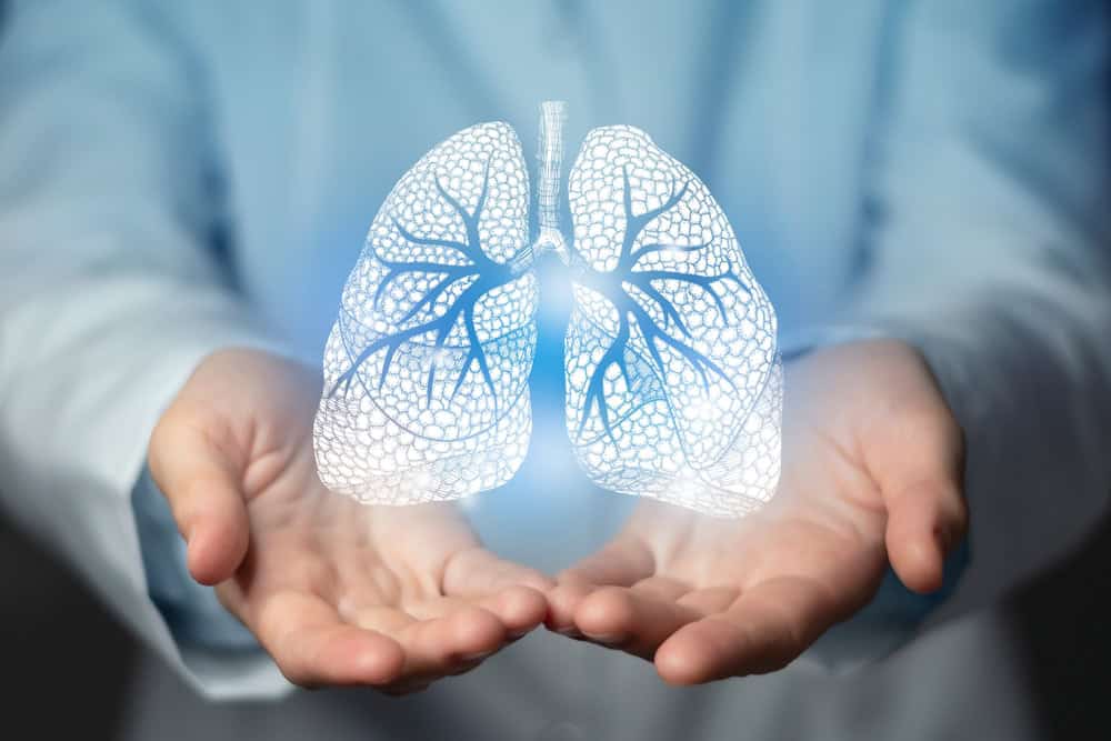 A doctor's hands holding a glowing, holographic image of healthy lungs, symbolizing advanced medical technology in respiratory health.